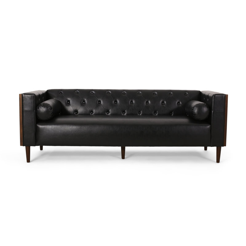 17 Stories 90" Wide Faux Leather Tuxedo Arm Sofa & Reviews Wayfair